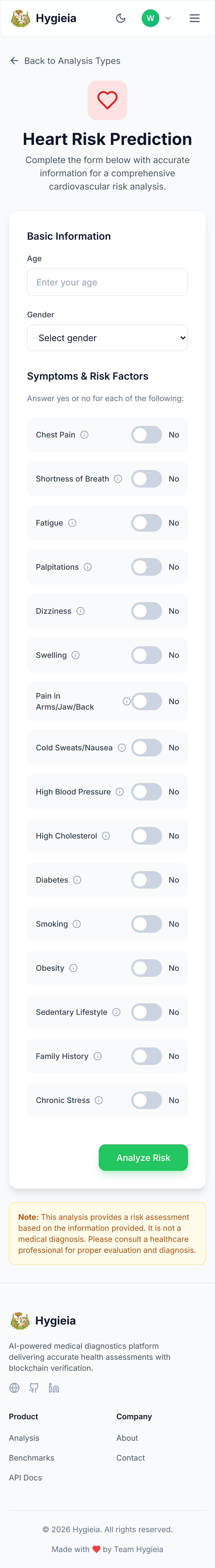Heart risk form