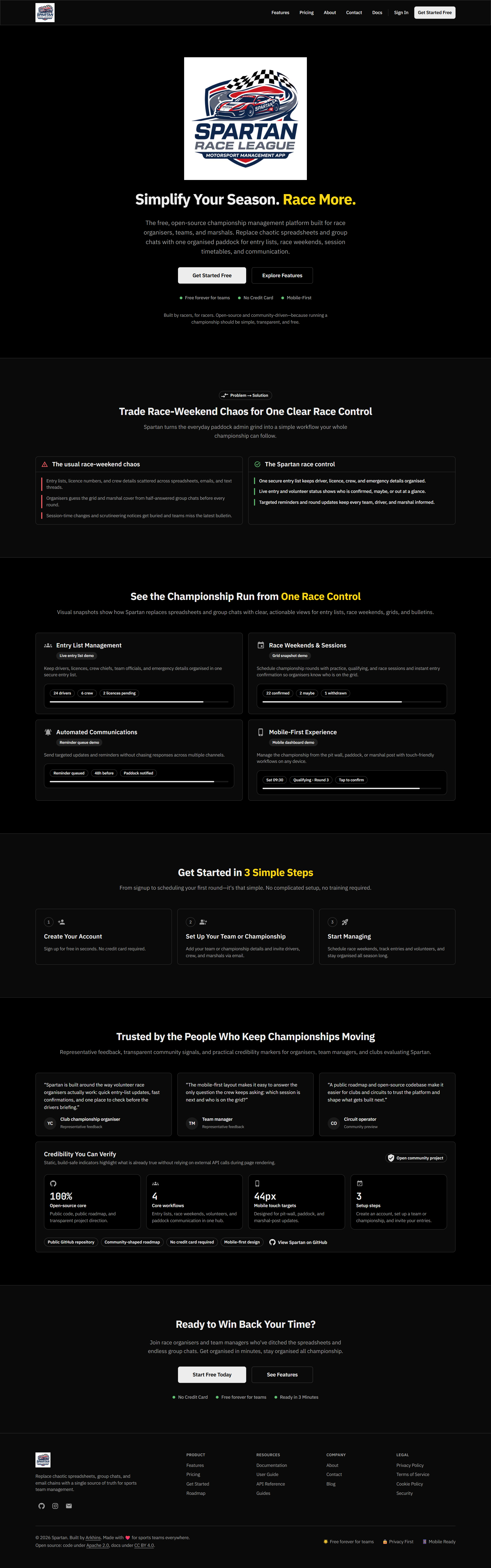 The full Spartan landing page
